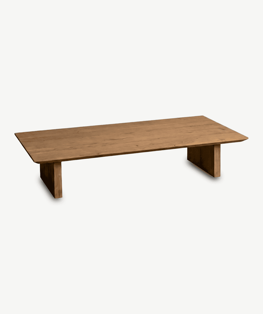 Rustic wooden coffee table with a natural finish, perfect for modern and traditional living room dec.
