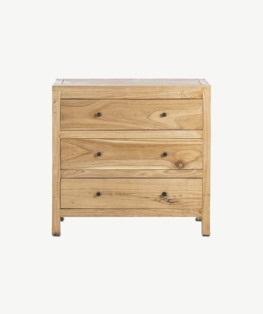 Wooden Oliva Chest with three drawers for storage.