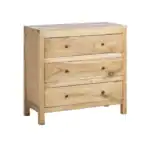 Olive wood chest with four drawers, natural finish, sturdy construction.