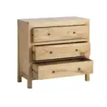Natural wood Oliva Chest with three spacious drawers for versatile storage.