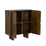 Elegant wooden cupboard with four compartments and hinged doors.