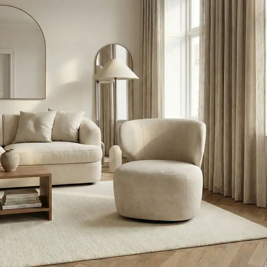 Armchair from OVVO Home in a stylish, neutral-toned living space.