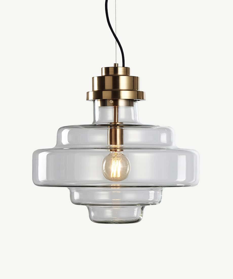 Elegant art pendant lamp with glass and brass finish, ideal for contemporary home decor.