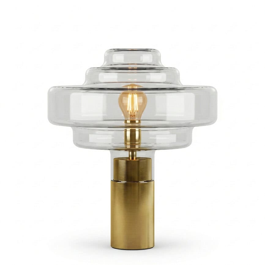 Art Table Lamp with glass shade and brass base for contemporary decor.