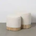 Elegant Anna Puffs with soft fabric and wooden base for modern living spaces.