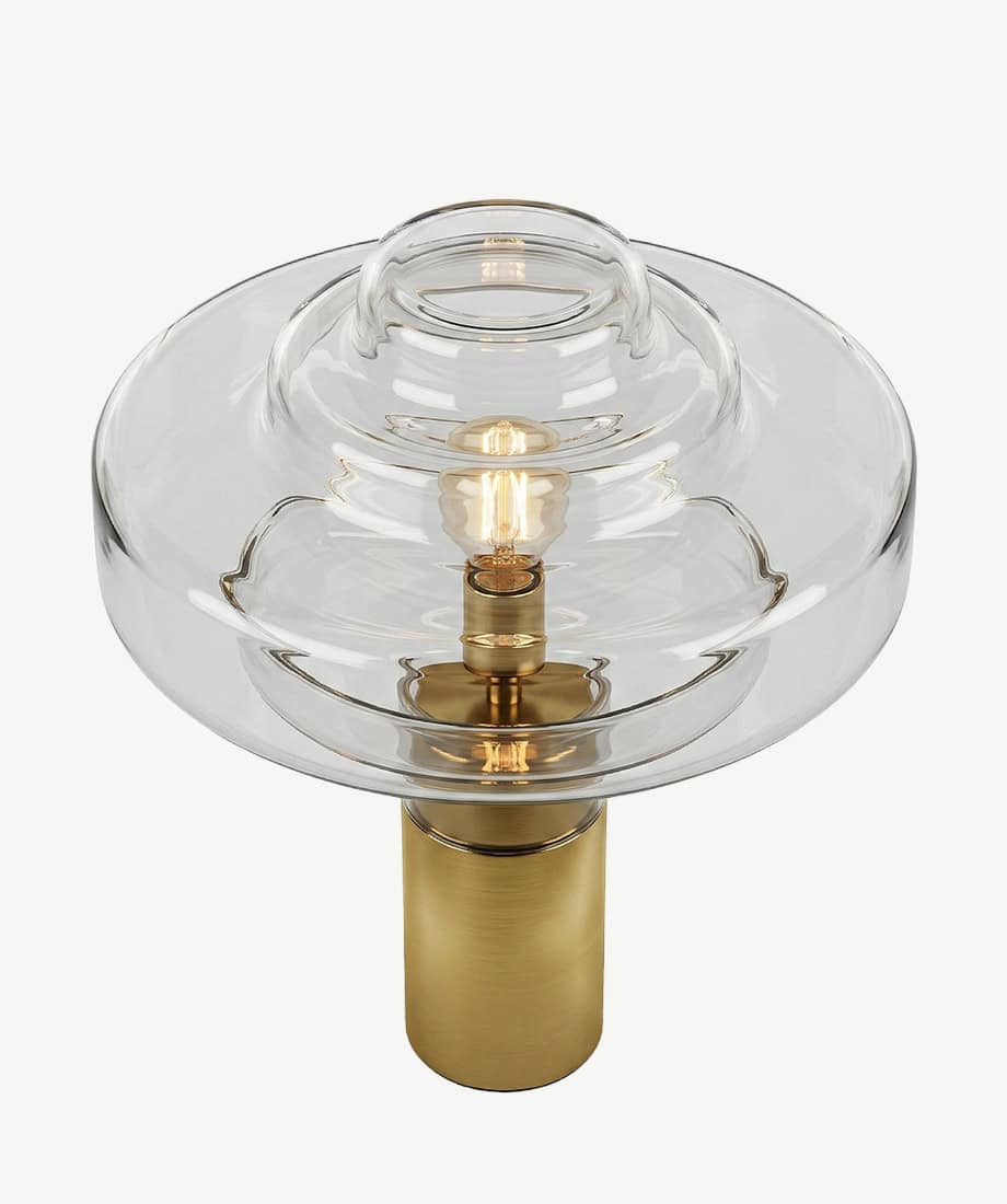 Elegant glass art table lamp with a gold base and unique design. Perfect for modern home decor and a.