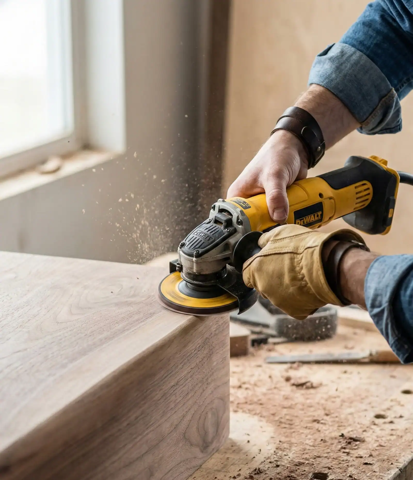 Power sander used for wood finishing and smoothing surfaces.