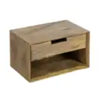 Elegant wooden bedside table with drawer and open shelf. Perfect for modern bedroom decor.
