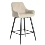 Modern beige upholstered Onda stool with black metal legs.