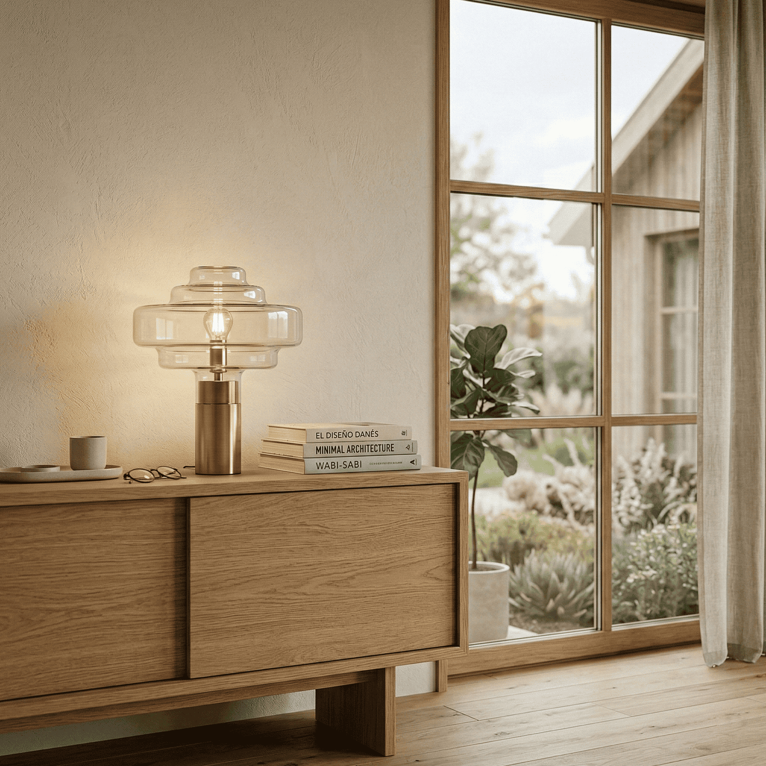 Art Table Lamp with glass and metal design, perfect for contemporary living spaces.