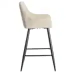 Elegant beige upholstered Onda stool with black metal legs.
