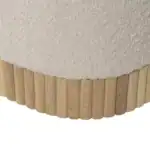 Elegant upholstered ottoman with wooden accents.