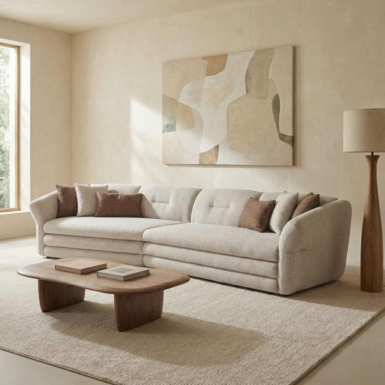 Alcora sofa in a stylish, neutral fabric complements contemporary living room interiors. Perfect for.