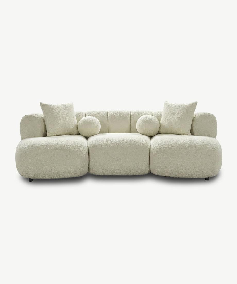Enguera Sofa - Modern beige fabric sofa with cushions for elegant living spaces.