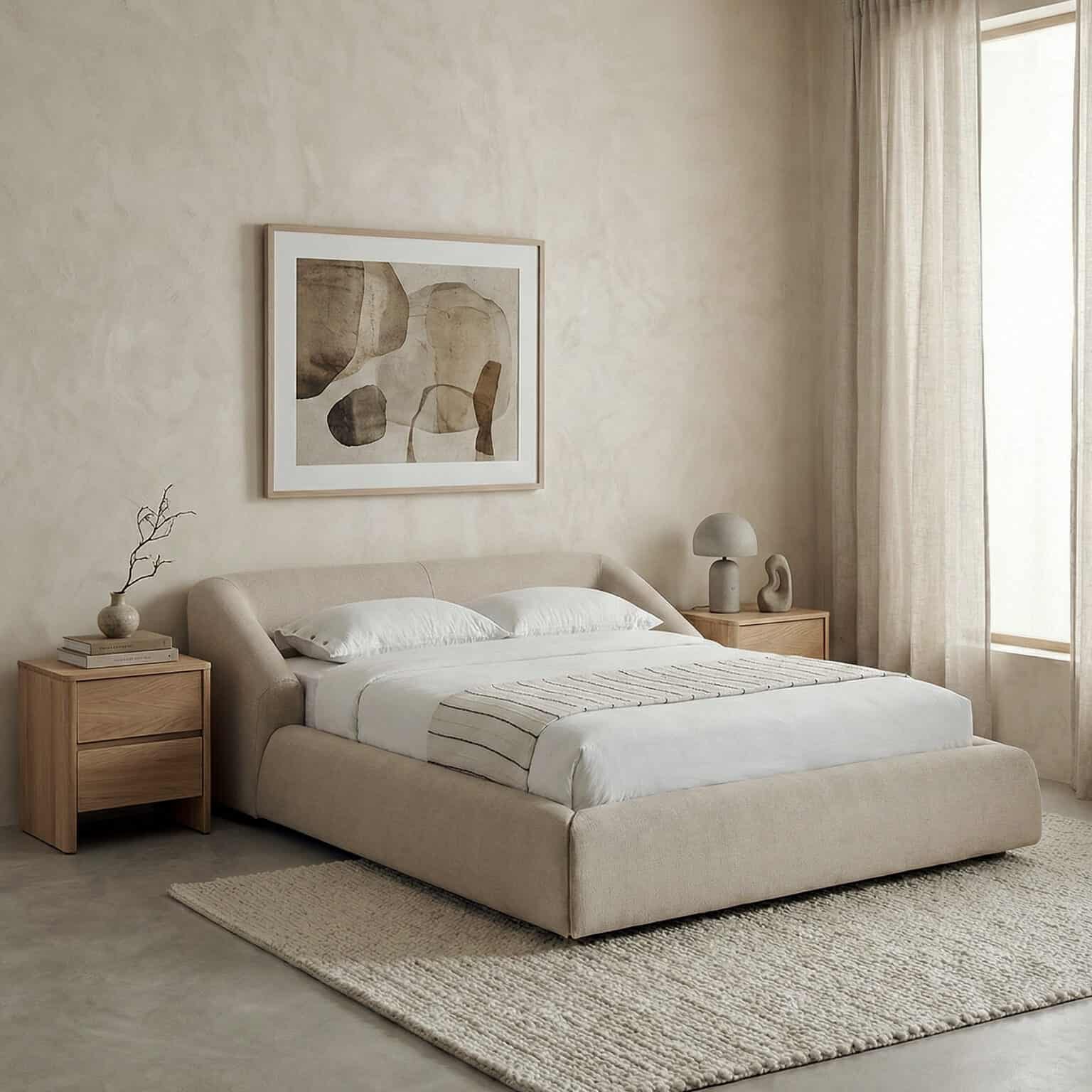 Elegant Liria Bed in a minimalist bedroom with neutral tones and natural light.