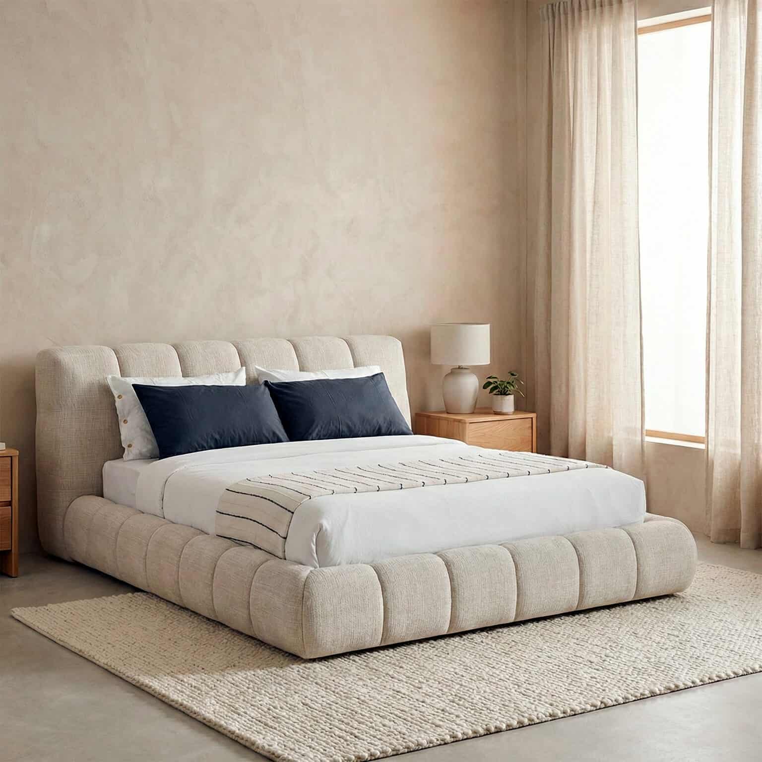 Elegant Novelda Bed with plush fabric and contemporary design for stylish bedrooms.