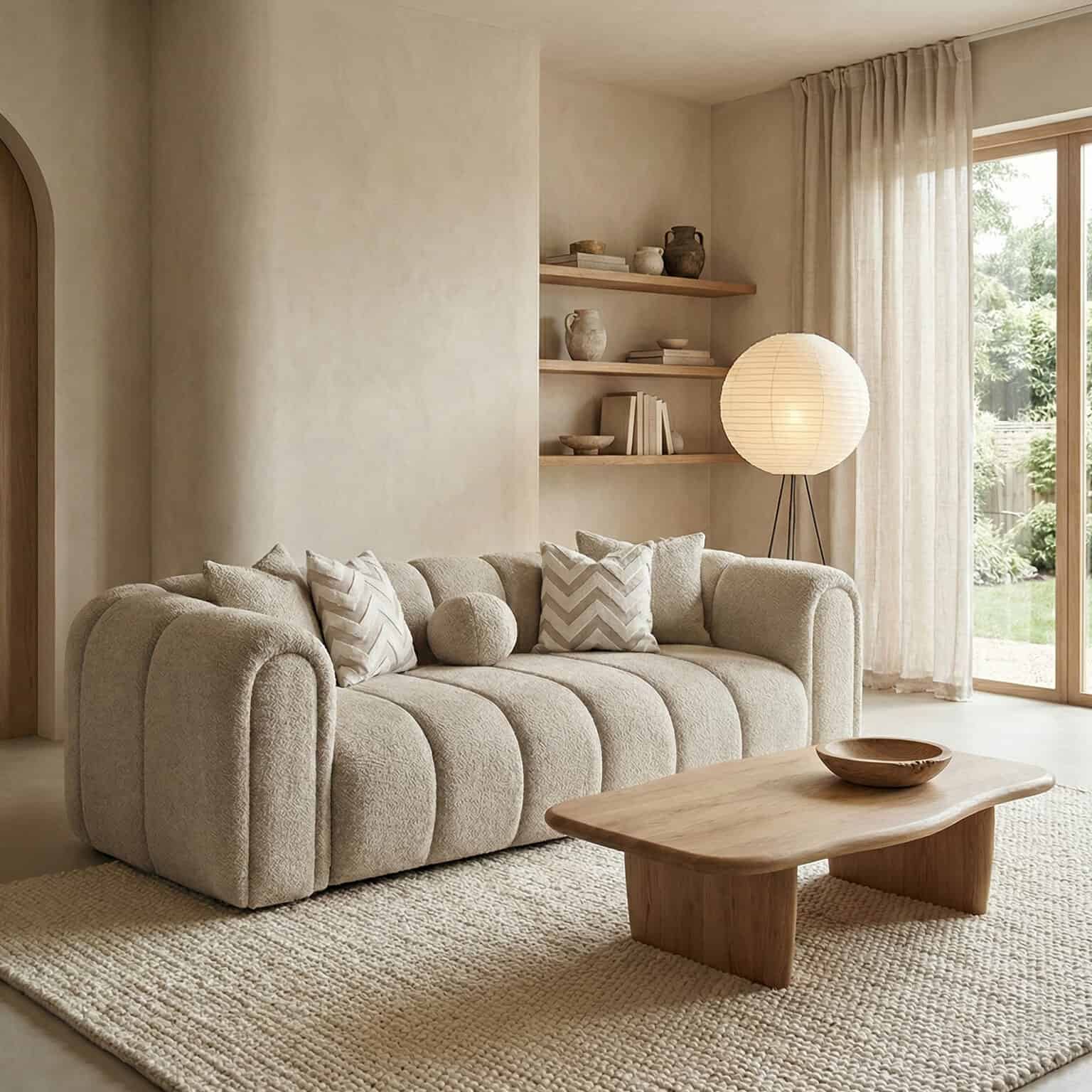 OVVO Home Xera sofa with plush, rounded design in a cozy, minimalist living space. Perfect for moder.