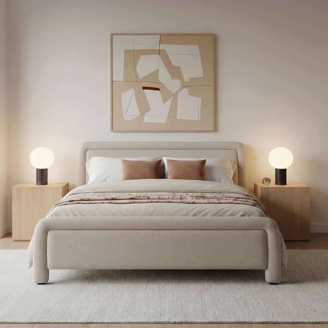 Elegant bedroom with contemporary furniture and soft lighting.