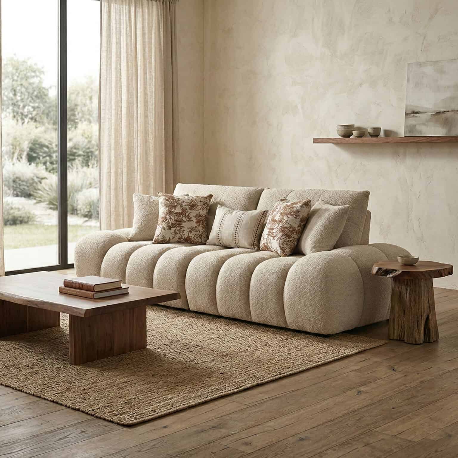 Elegant Jerica sofa with plush cushions in a contemporary living space.