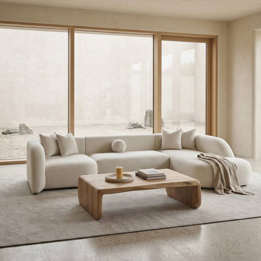 Contemporary Valencia sofa with plush cushions in a minimalist living space.