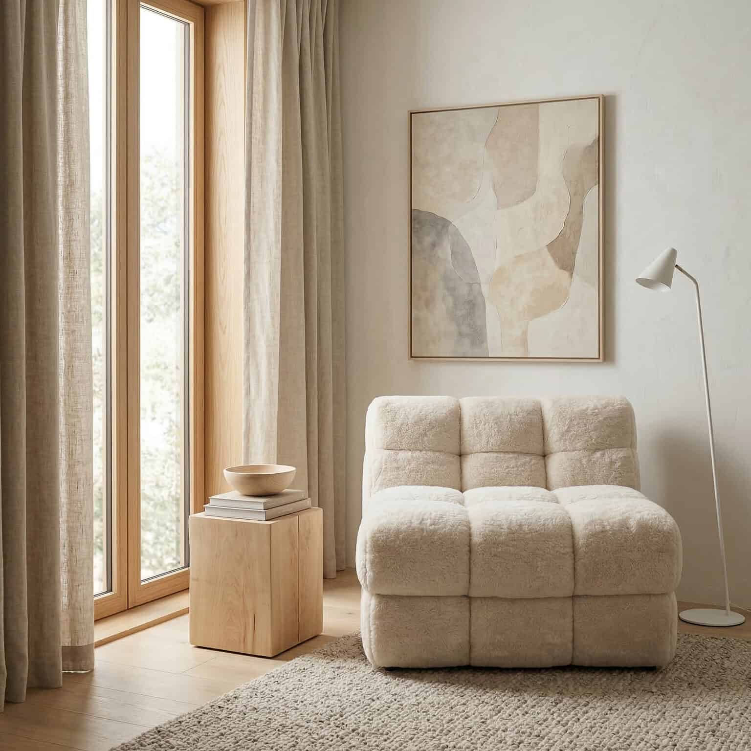 Modern Oropesa Puff sofa in a cozy living room setting.