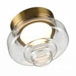 Elegant glass art wall lamp with brass accents for modern interiors.